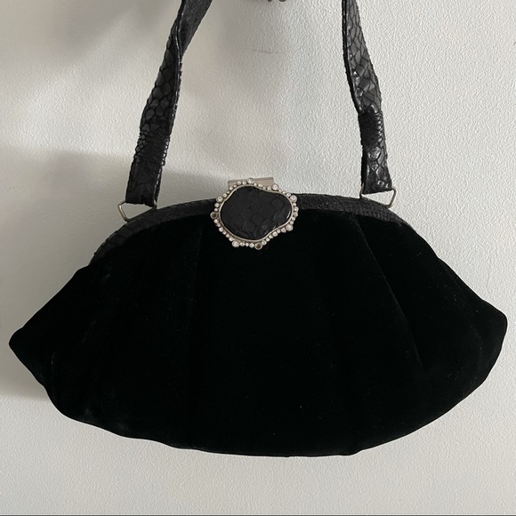 Adrianna Papell Handbags - Adrianna papell black velvet handbag with snakeskin trim